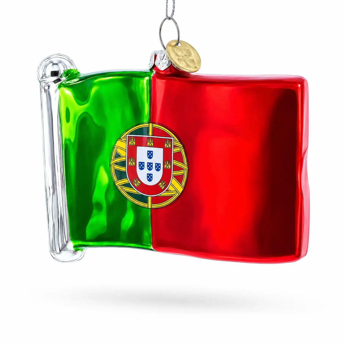 Waving Flag of Portugal Glass Christmas Ornament