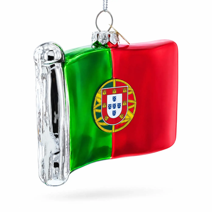 Waving Flag of Portugal Glass Christmas Ornament