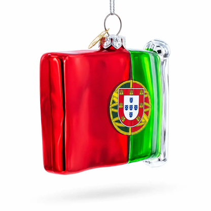 Waving Flag of Portugal Glass Christmas Ornament