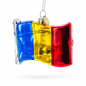 Waving Flag of Romania Glass Christmas Ornament