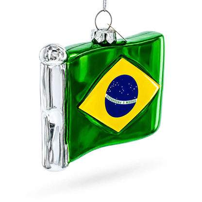 Waving Flag of Brazil Glass Christmas Ornament
