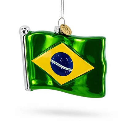 Waving Flag of Brazil Glass Christmas Ornament