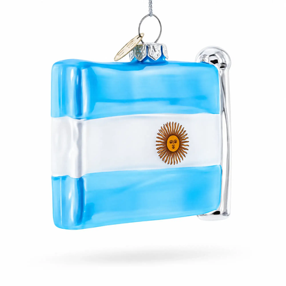 Waving Flag of Argentina Glass Christmas Ornament