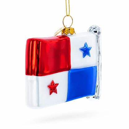Waving Flag of Panama Glass Christmas Ornament
