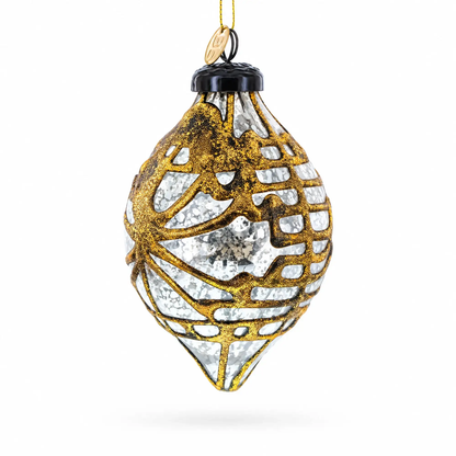 Rustic Teardrop with Gold Filigree Clear Glass Christmas Ornament