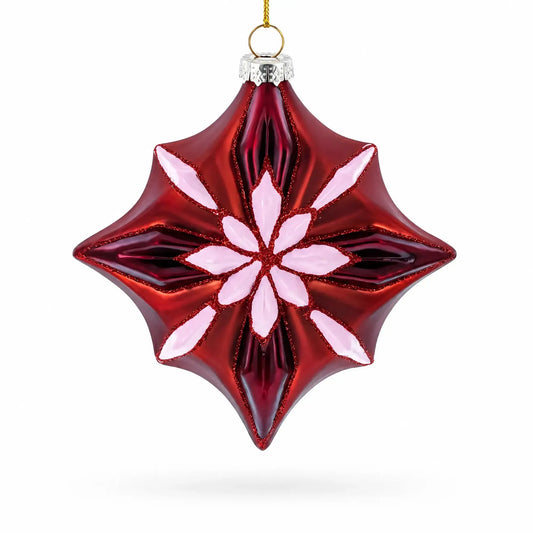 Red Starburst with Beaded Hanger Accent Glass Christmas Ornament BestPysanky Default Title Default Title-