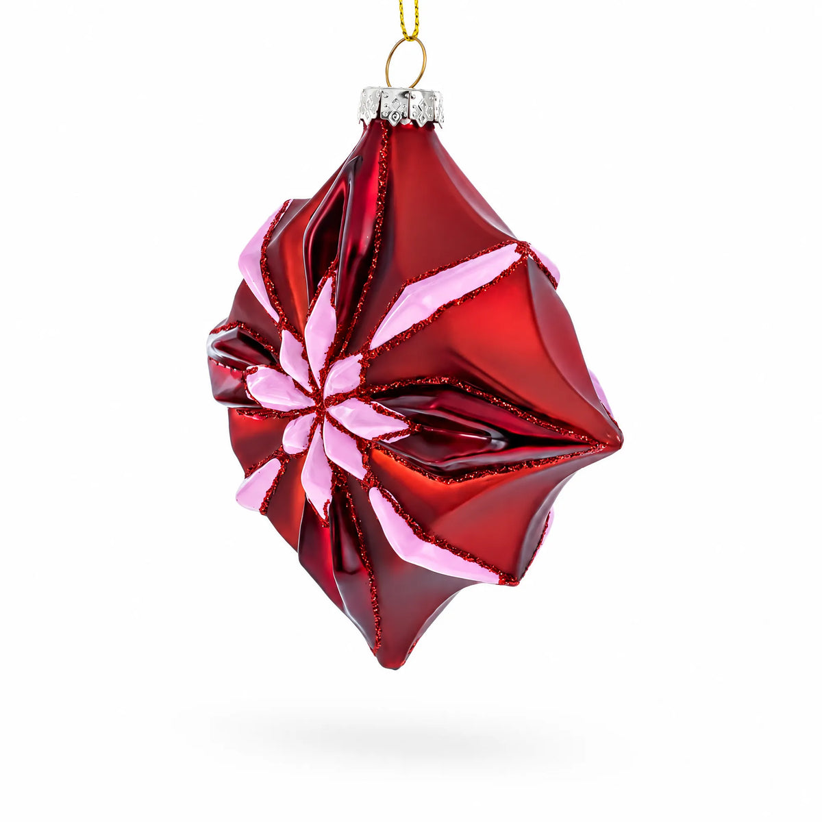 Red Starburst with Beaded Hanger Accent Glass Christmas Ornament
