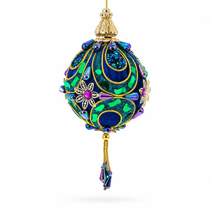 Royal Blue Jeweled  Gold Filigree Accents and Tassels Christmas Ornament