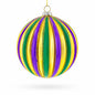 Striped Purple, Green, and Gold Glass Ball Christmas Ornament