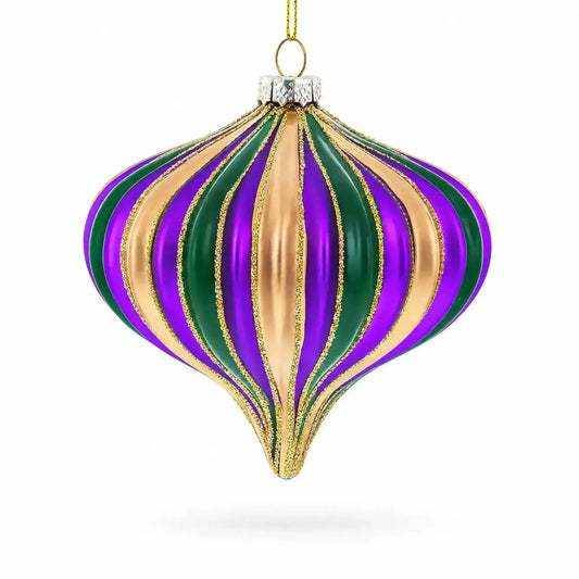 Striped  Purple, Green, and Gold Onion Finial Glass Christmas Ornament BestPysanky Default Title Default Title-