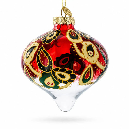 Red Paisley Onion Shaped Finial Glass Christmas Ornament BestPysanky Default Title Default Title-