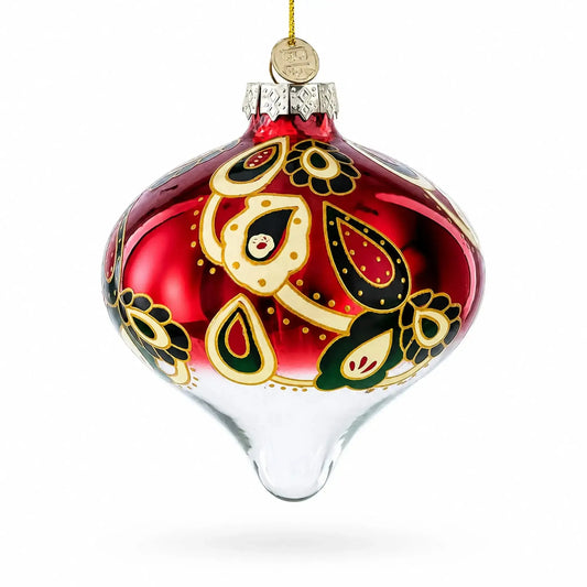 Red Paisley Onion Shaped Finial Glass Christmas Ornament BestPysanky Default Title Default Title-