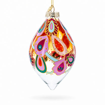 Copper Paisley Teardrop Glass Christmas Ornament