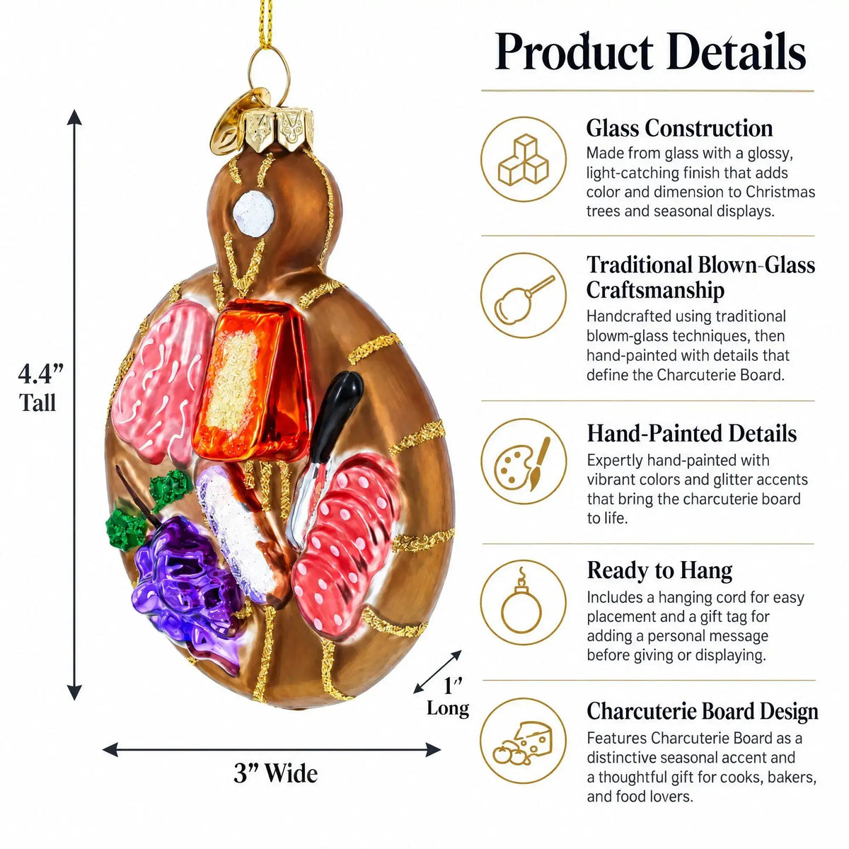 Charcuterie Board Glass Christmas Ornament