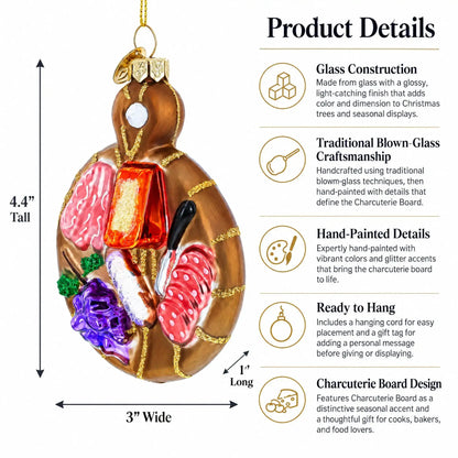 Charcuterie Board Glass Christmas Ornament