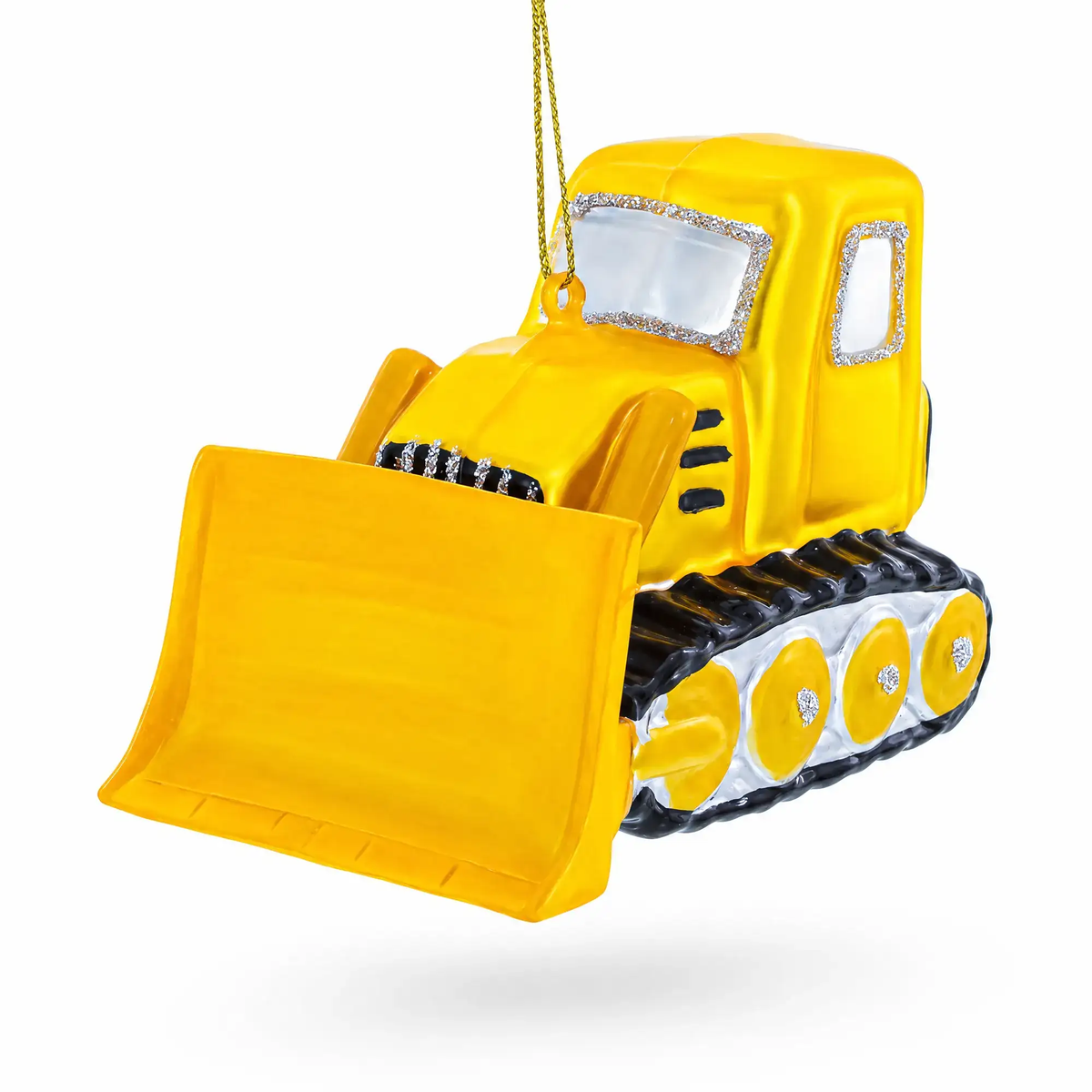 Bulldozer with Front Blade Glass Christmas Ornament