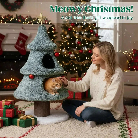Christmas Cat Tree for Indoor Cats 48.5 inch Cute Cat Tower with 2 Large Condos Scratching Post-Green Cartsfy Inc.