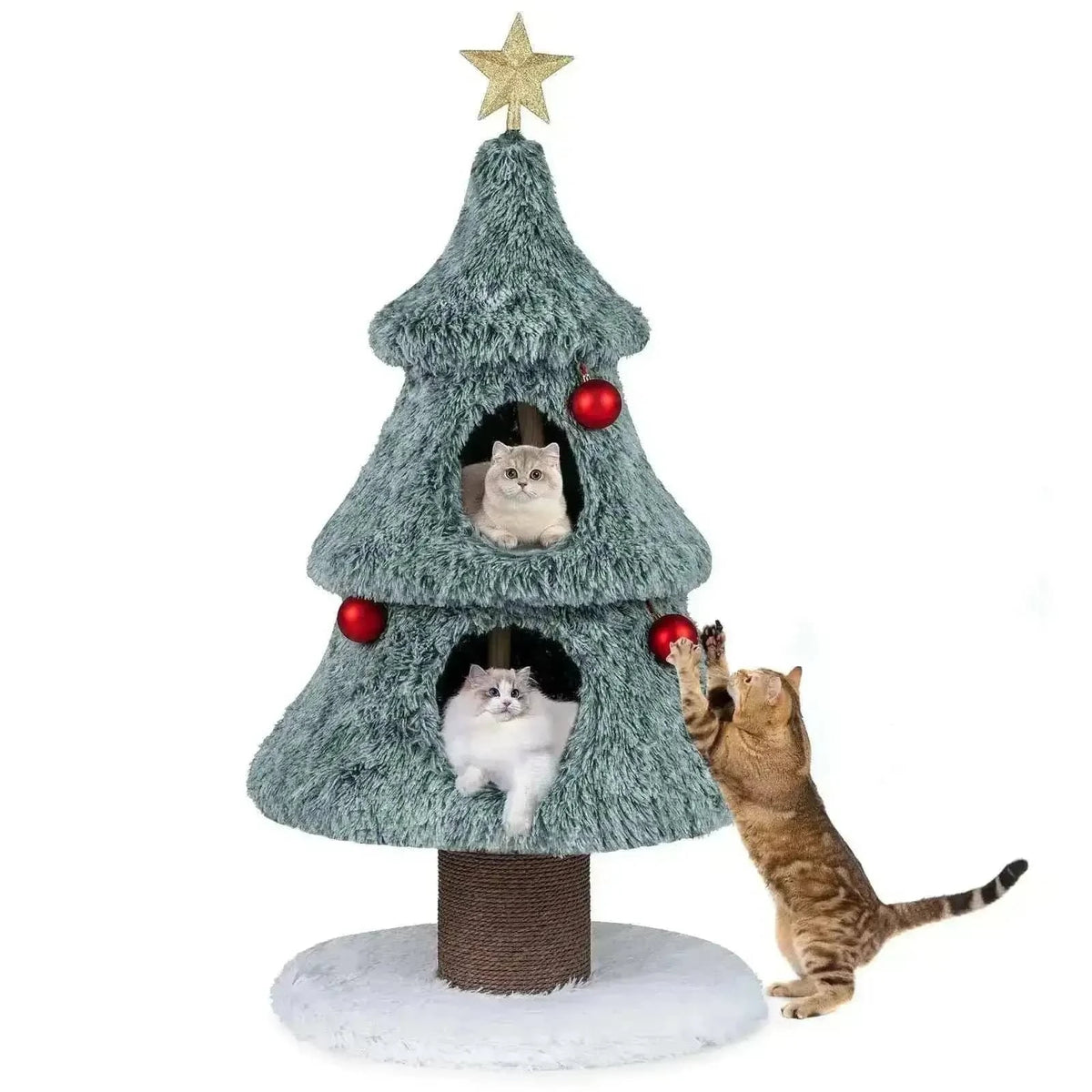 Christmas Cat Tree for Indoor Cats 48.5 inch Cute Cat Tower with 2 Large Condos Scratching Post-Green Cartsfy Inc.