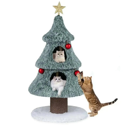 Christmas Cat Tree for Indoor Cats 48.5 inch Cute Cat Tower with 2 Large Condos Scratching Post-Green Cartsfy Inc.