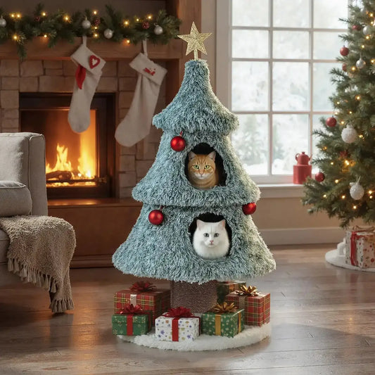 Christmas Cat Tree for Indoor Cats 48.5 inch Cute Cat Tower with 2 Large Condos Scratching Post-Green Cartsfy Inc.