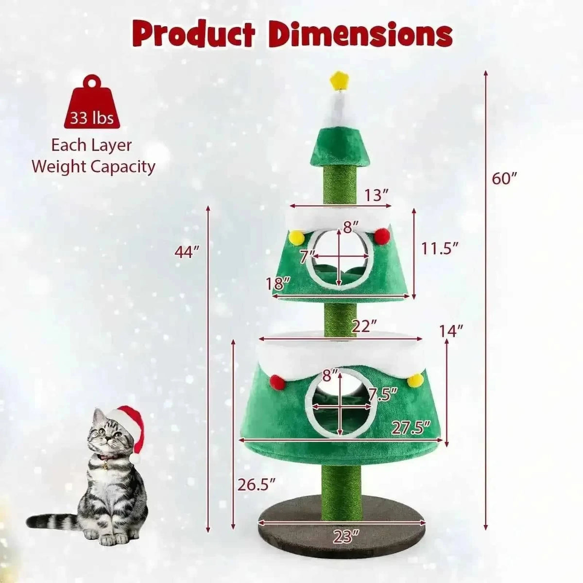 Christmas Cat Tree for Indoor Cats Cute Holiday Cat Tower with 2 Condos-Green