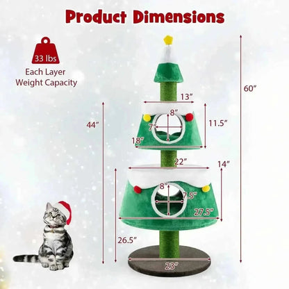 Christmas Cat Tree for Indoor Cats Cute Holiday Cat Tower with 2 Condos-Green