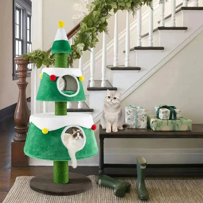 Christmas Cat Tree for Indoor Cats Cute Holiday Cat Tower with 2 Condos-Green Cartsfy Inc.
