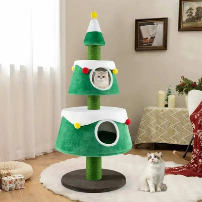 Christmas Cat Tree for Indoor Cats Cute Holiday Cat Tower with 2 Condos-Green Cartsfy Inc.