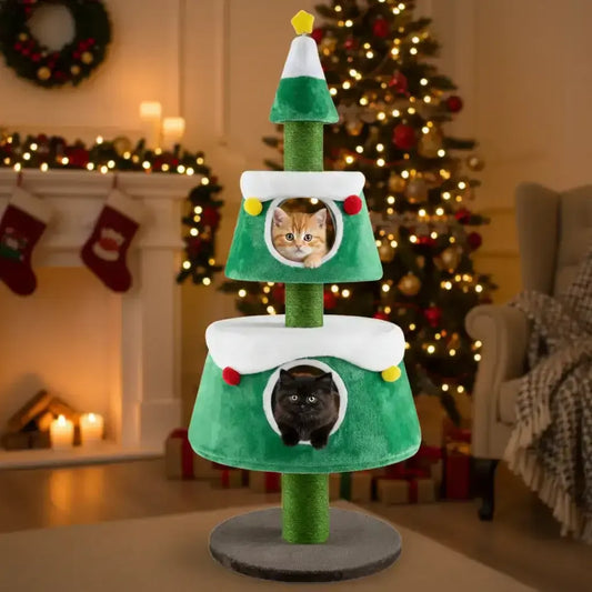 Christmas Cat Tree for Indoor Cats Cute Holiday Cat Tower with 2 Condos-Green Cartsfy Inc.