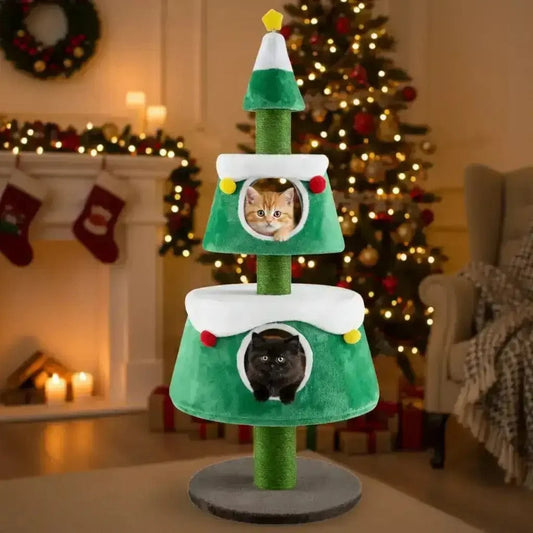 Christmas Cat Tree for Indoor Cats Cute Holiday Cat Tower with 2 Condos-Green Cartsfy Inc.