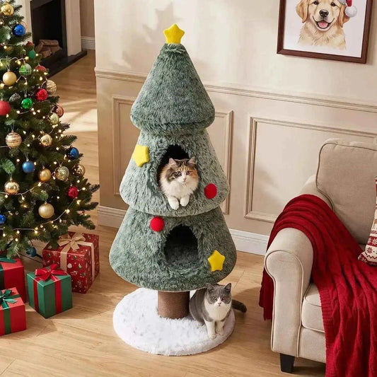 Christmas Cat Tree with 2 Condos & Scratching Post