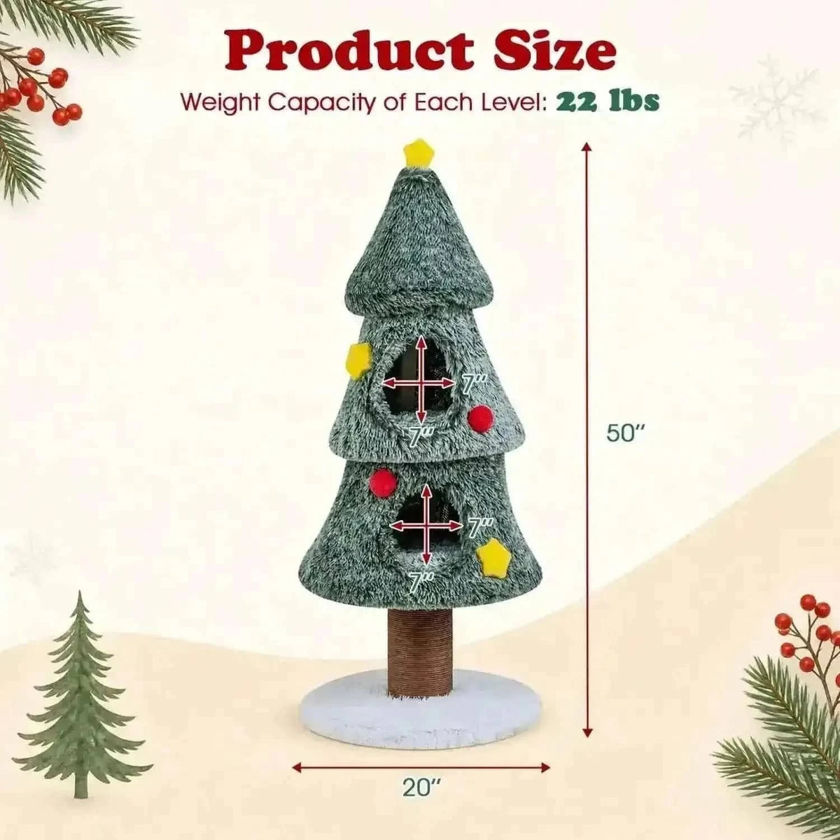 Christmas Cat Tree with 2 Condos & Scratching Post