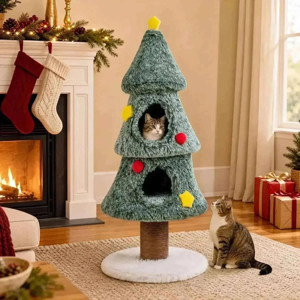 Christmas Cat Tree with 2 Condos & Scratching Post