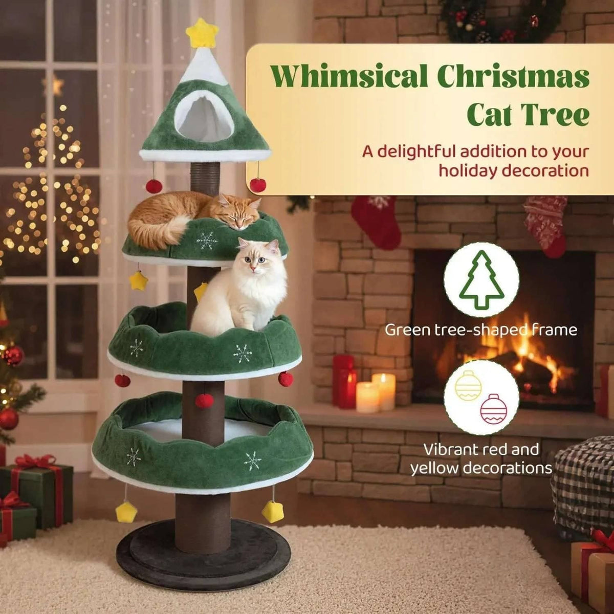 Christmas Cat Tree with 3 Platforms & Top Perch DirectDeals Default Title Default Title-