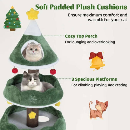 Christmas Cat Tree with 3 Platforms & Top Perch DirectDeals Default Title Default Title-