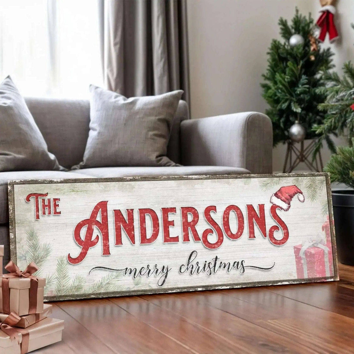 Personalized Christmas Family Name Sign V on premium canvas
