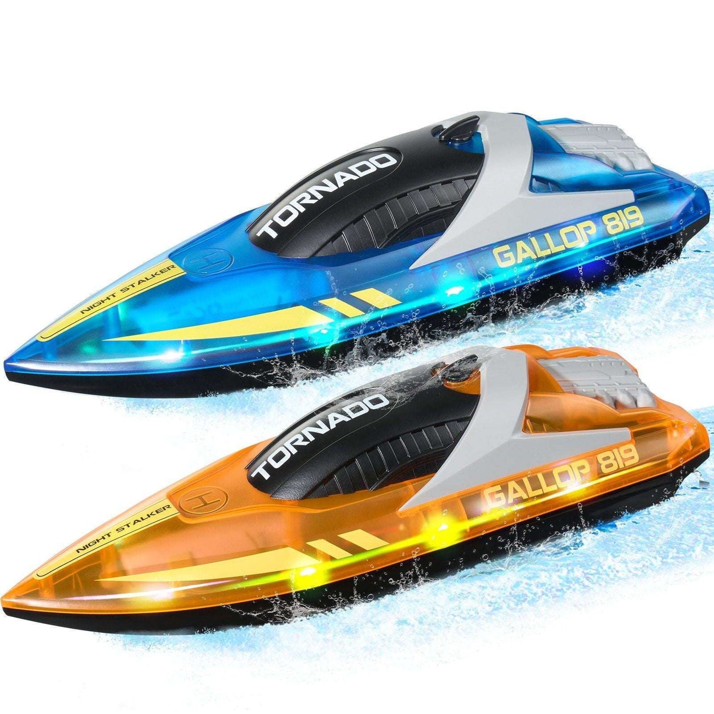 Remote-control racing boat set: blue and orange speed boats