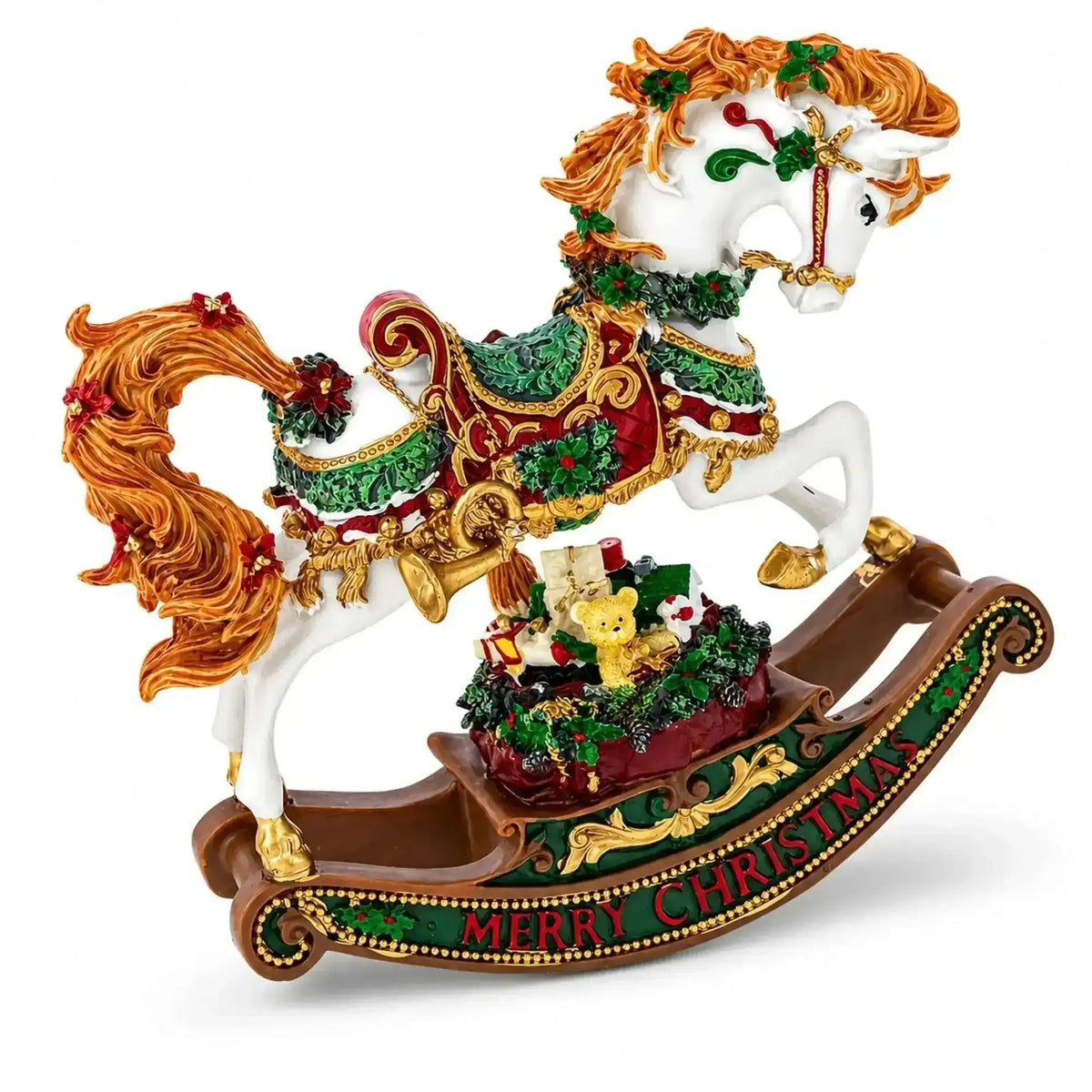 Christmas Horse Musical Figurine Resin Wind Up Holiday Decor 8 Inch Cartsfy Inc.