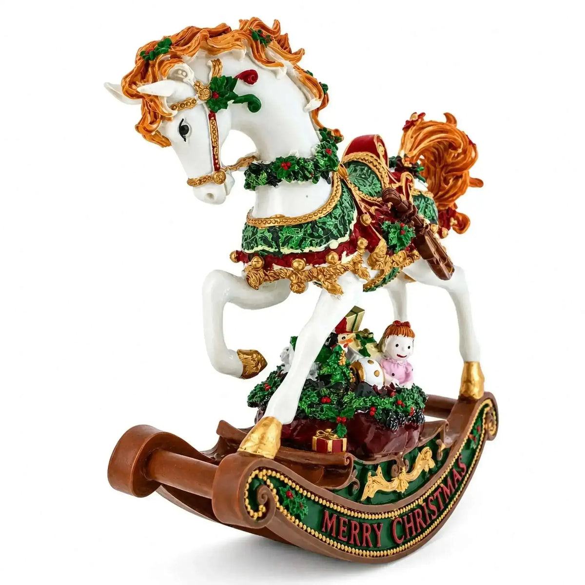 Christmas Horse Musical Figurine Resin Wind Up Holiday Decor 8 Inch Cartsfy Inc.