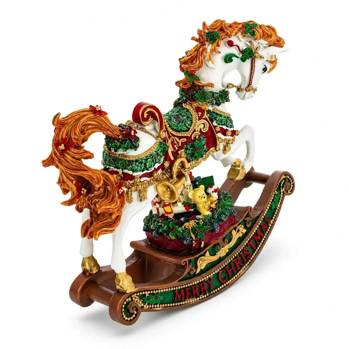 Christmas Horse Musical Figurine Resin Wind Up Holiday Decor 8 Inch Cartsfy Inc.