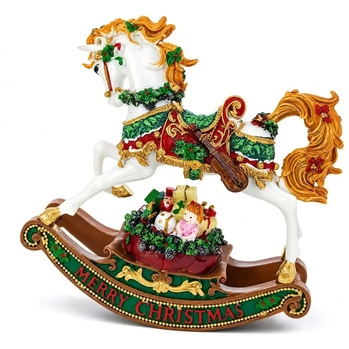 Christmas Horse Musical Figurine Resin Wind Up Holiday Decor 8 Inch Cartsfy Inc.