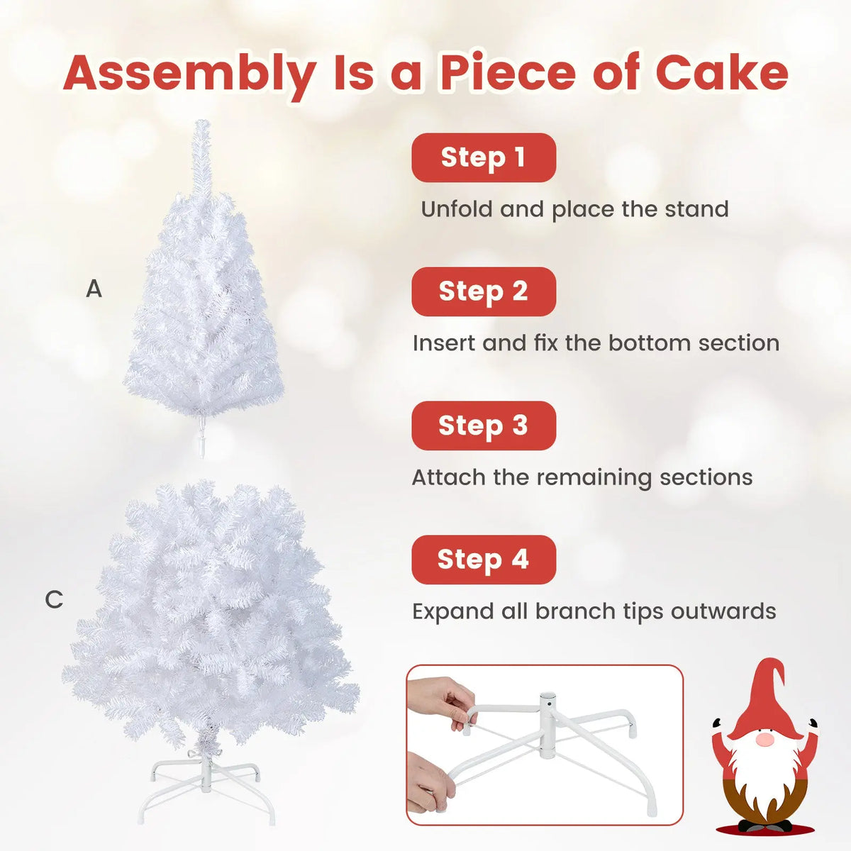 8 ft White Artificial PVC Christmas Tree with Stand
