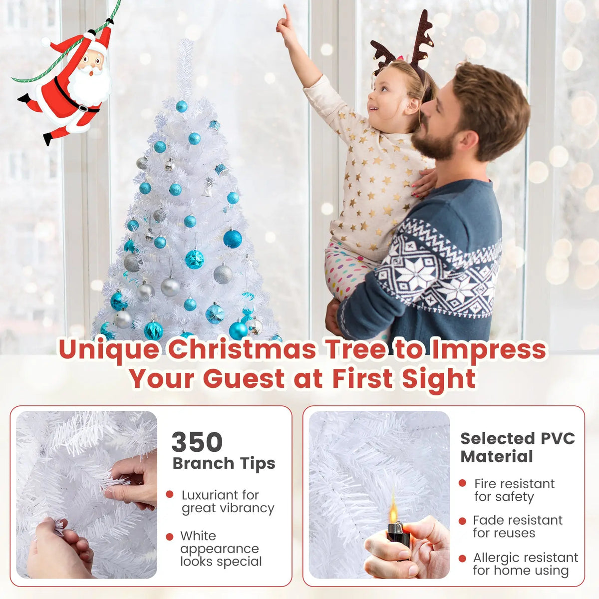 8 ft White Artificial PVC Christmas Tree with Stand