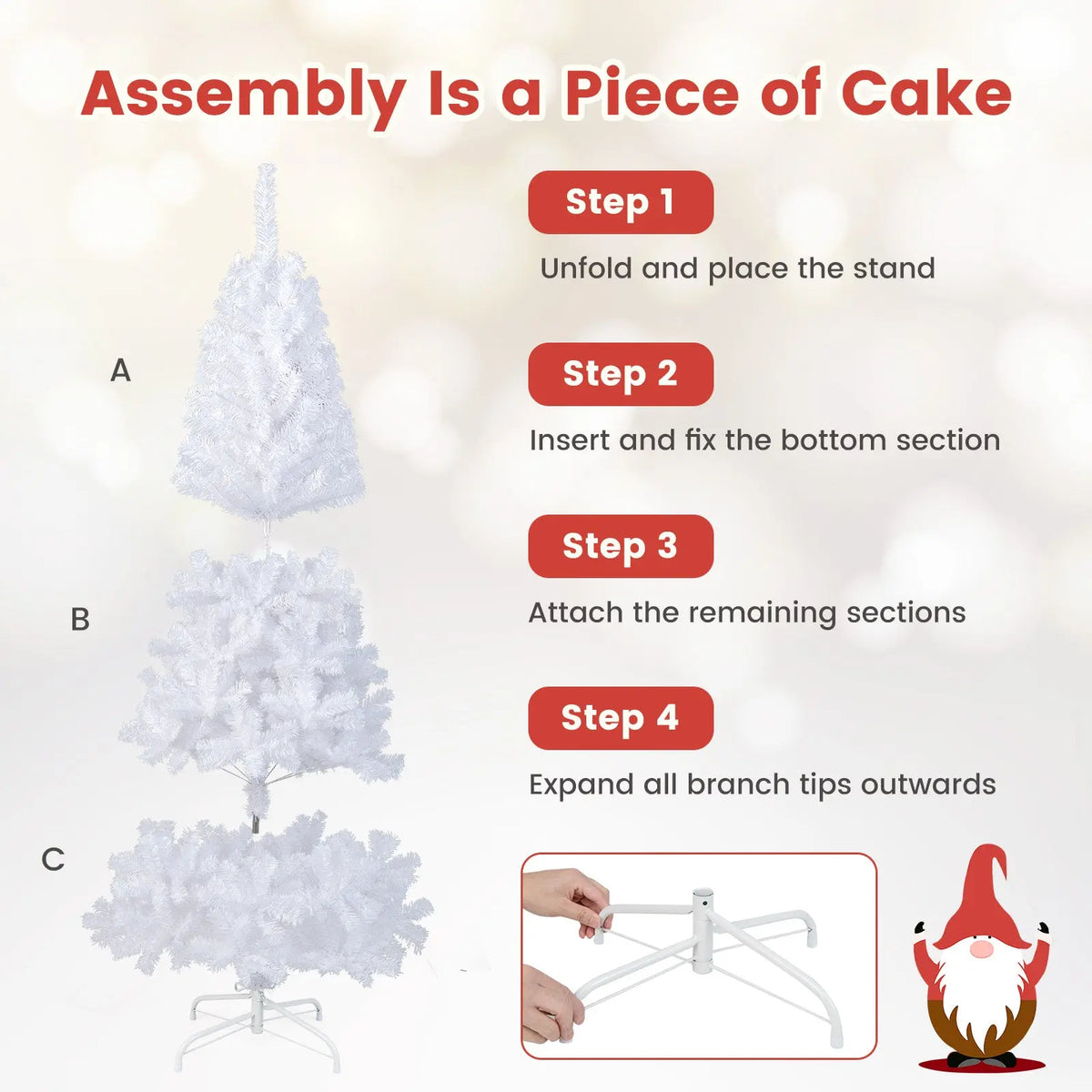 8 ft White Artificial PVC Christmas Tree with Stand