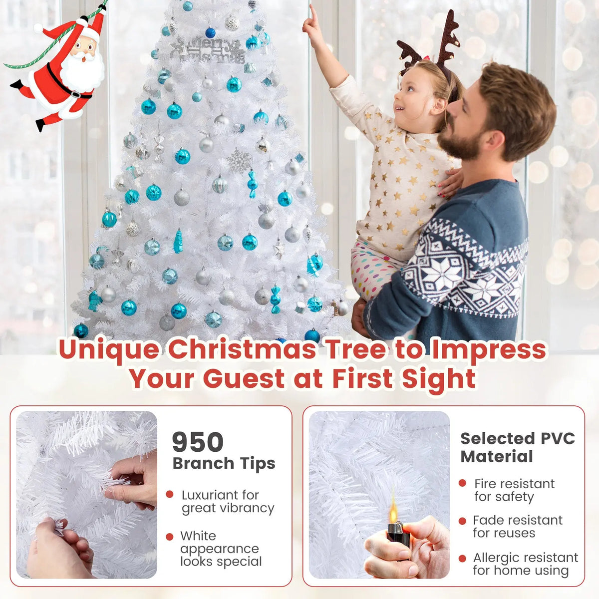 8 ft White Artificial PVC Christmas Tree with Stand
