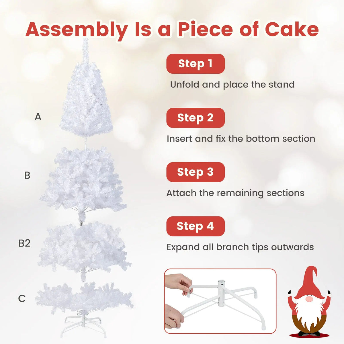 8 ft White Artificial PVC Christmas Tree with Stand