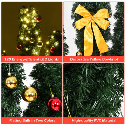 6 Feet Artificial Cactus PVC Christmas Tree with LED Lights and Ball Ornaments