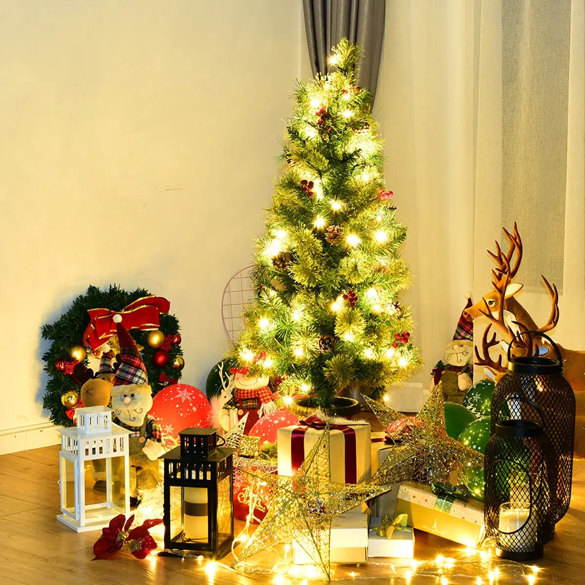 LED Christmas Tree with Red Berries Pine Cones