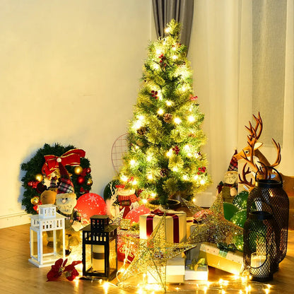 LED Christmas Tree with Red Berries Pine Cones