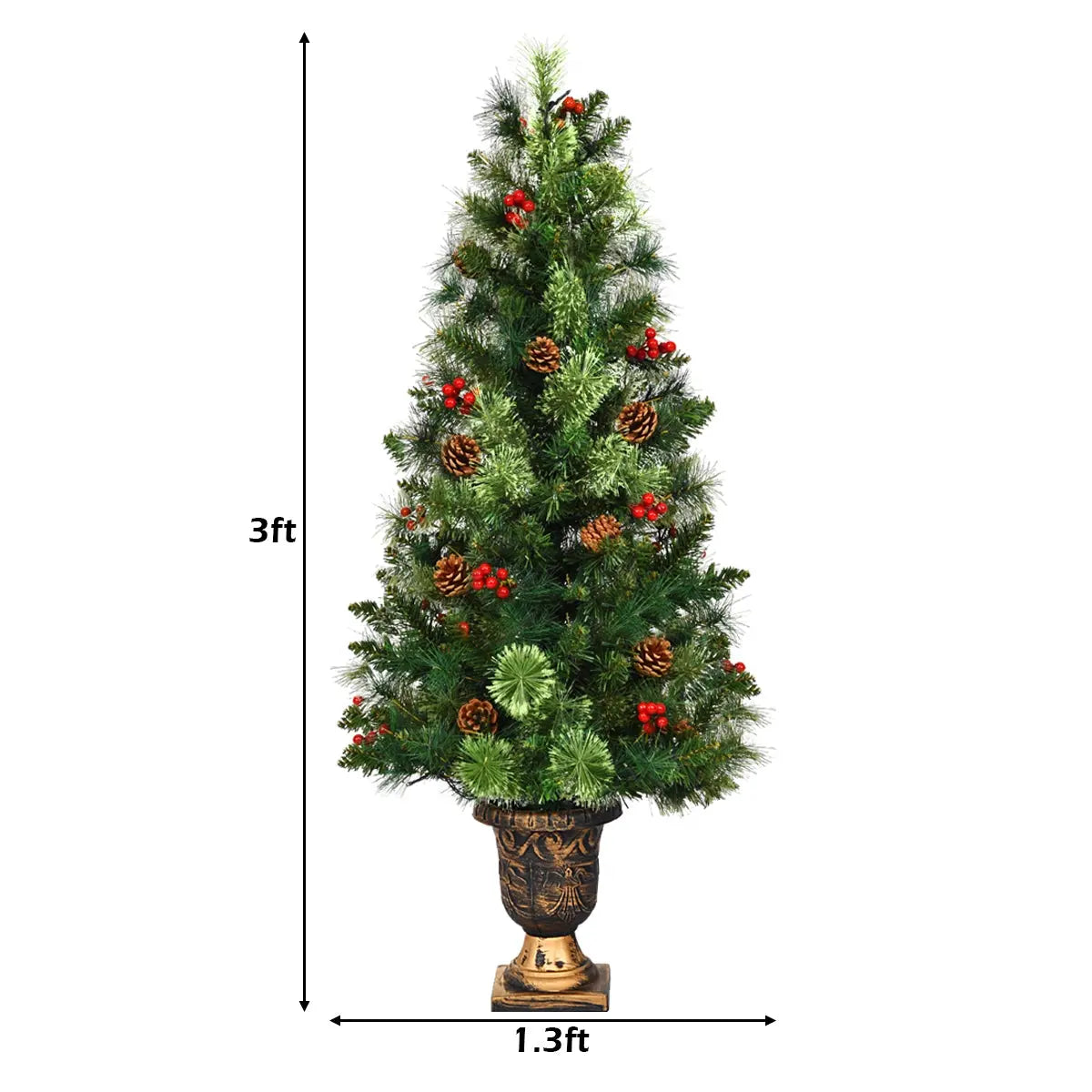 LED Christmas Tree with Red Berries Pine Cones